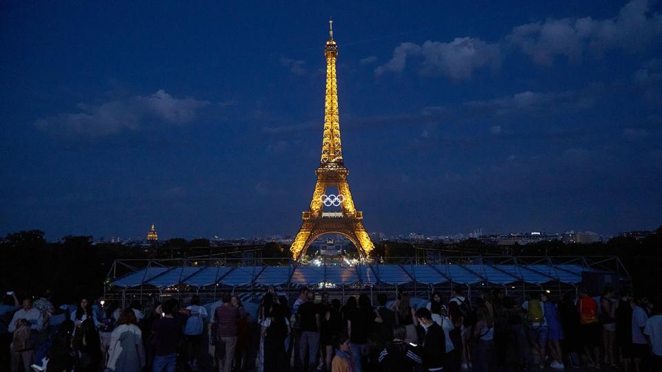 Eiffel Tower lit up at night