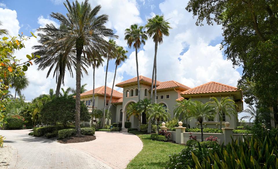 This beautiful home, a .62-acre estate by luxury builder M.L. Collingwood, boasts a 134-foot panoramic view of the bay and Intracoastal Waterway. At 1280 Hidden Harbor Way, on Siesta Key in Hidden Harbor, it has four bedrooms and five baths, and is 5,649 square feet with an asking price of $7.5 million.