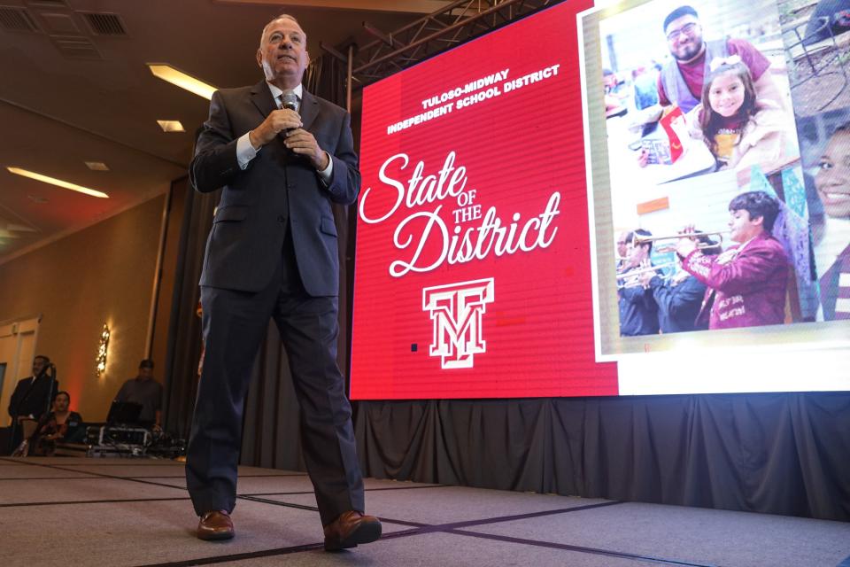 Tuloso-Midway Superintendent Steve Van Matre speaks during the State of the District event at the Omni Hotel on Thursday, Sept. 21, 2023, in Corpus Christi, Texas.