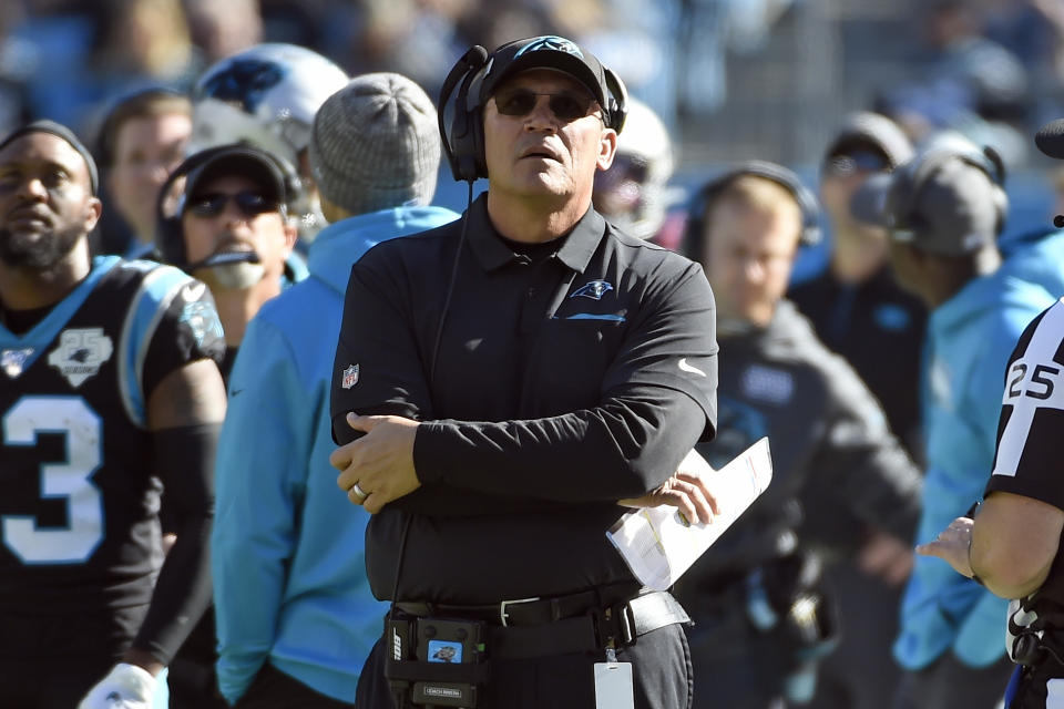 Former Carolina Panthers head coach Ron Rivera was hired to be the next coach of the Redskins. (AP Photo/Mike McCarn)