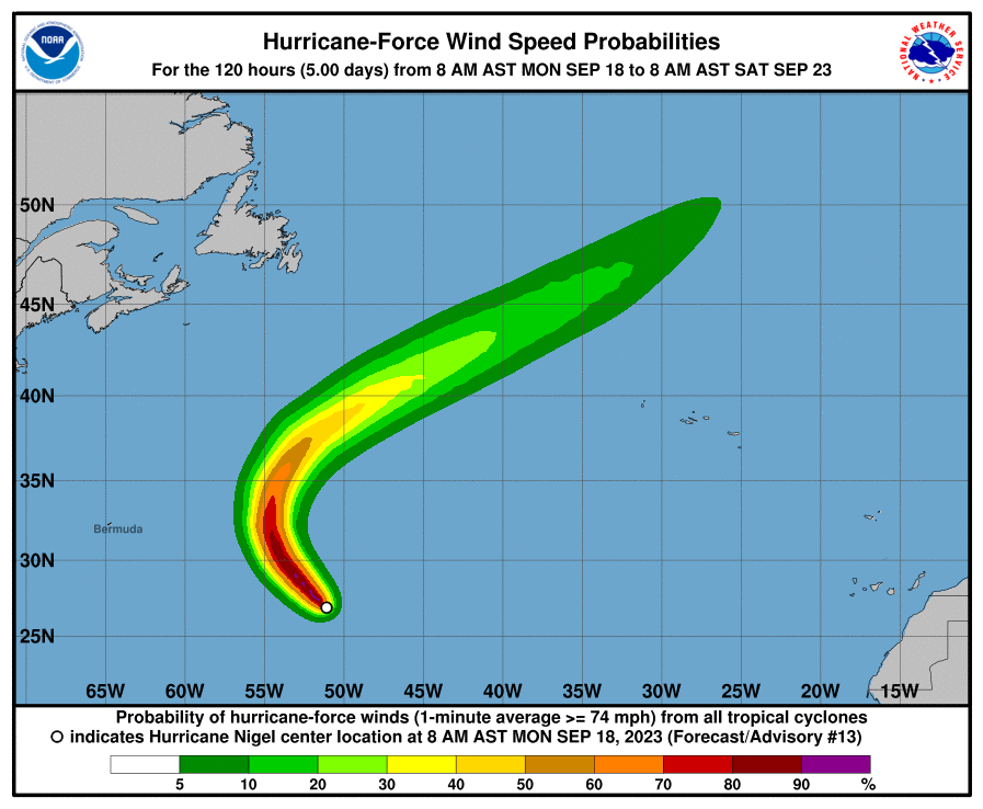 The National Hurricane Center’s hurricane wind speed possibility outlook as of 18 September (National Hurricane Center)