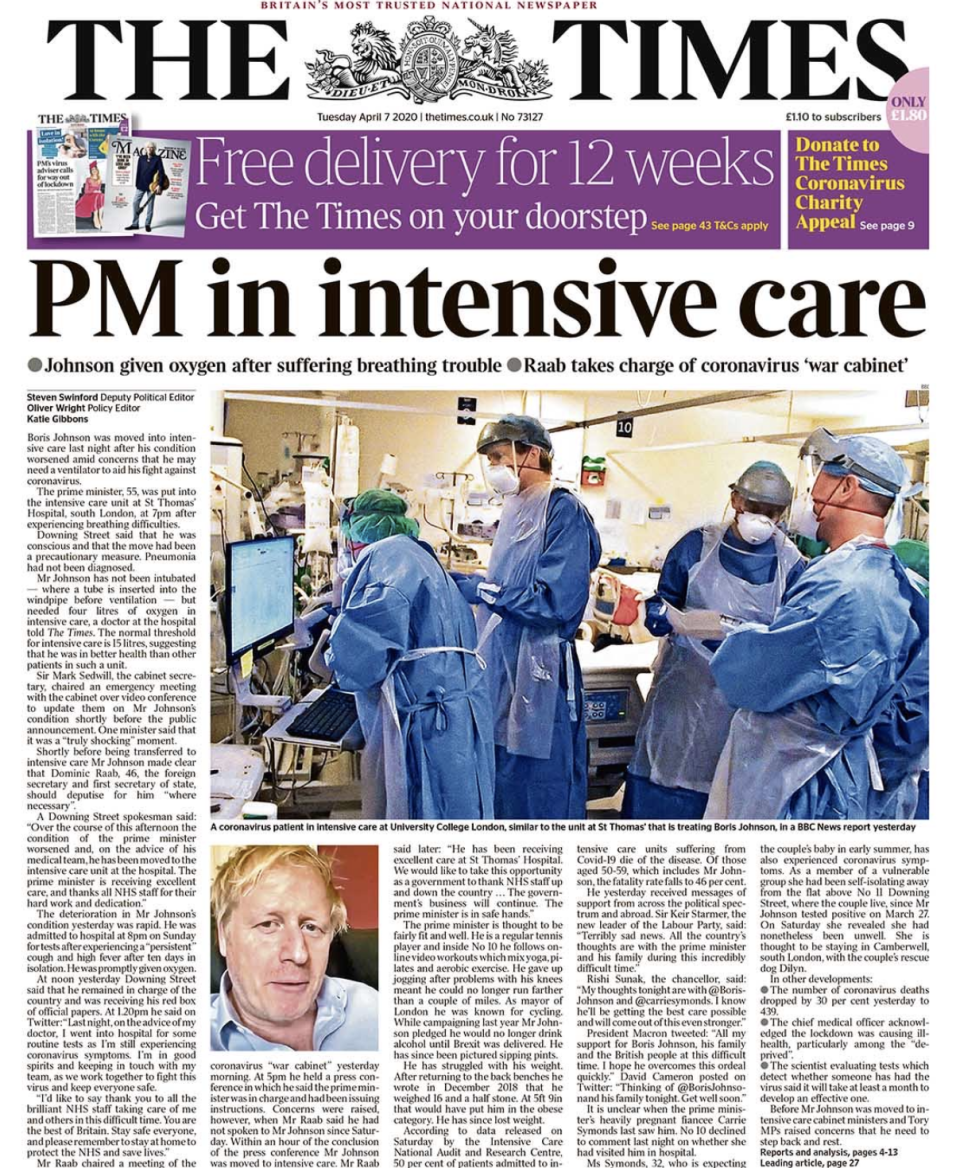 The prime minister was given oxygen after suffering breathing difficulties, The Times said.