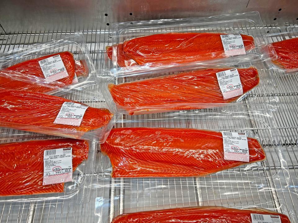 Large packages of salmon at Costco.