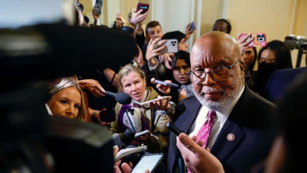 PHOTO: Rep. Bennie Thompson speaks to the media after the committee voted to subpoena former President Donald Trump, during a hearing in the Cannon House Office Building on October 13, 2022 in Washington, DC. (Tasos Katopodis/Getty Images)