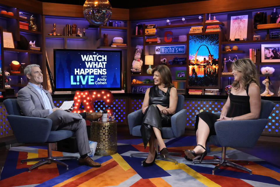 Andy Cohen interviews Hoda Kotb and Jenna Bush Hager on his show, Watch What Happens Live. (Getty Images)