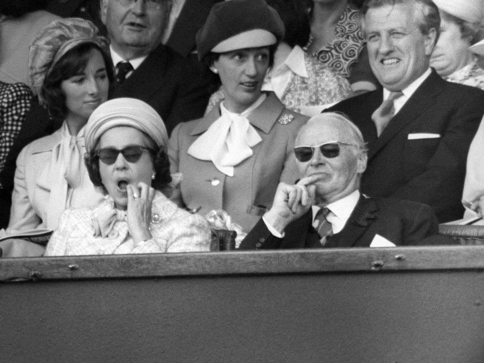 Queen Elizabeth II in the Royal Box at Wimbledon in 1977.