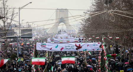 Iranian people gather during a ceremony to mark the 40th anniversary of the Islamic Revolution in Tehran, Iran February 11, 2019. Masoud Shahrestani/Tasnim News Agency/via REUTERS