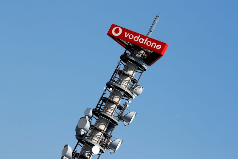 FILE PHOTO: Different types of 4G, 5G and data radio relay antennas for mobile phone networks are pictured on a relay mast operated by Vodafone in Berlin