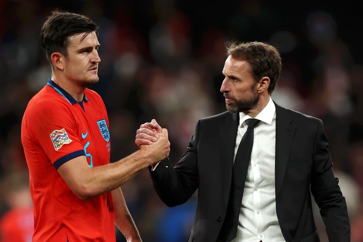 Backing: Harry Maguire and Gareth Southgate  (The FA via Getty Images)