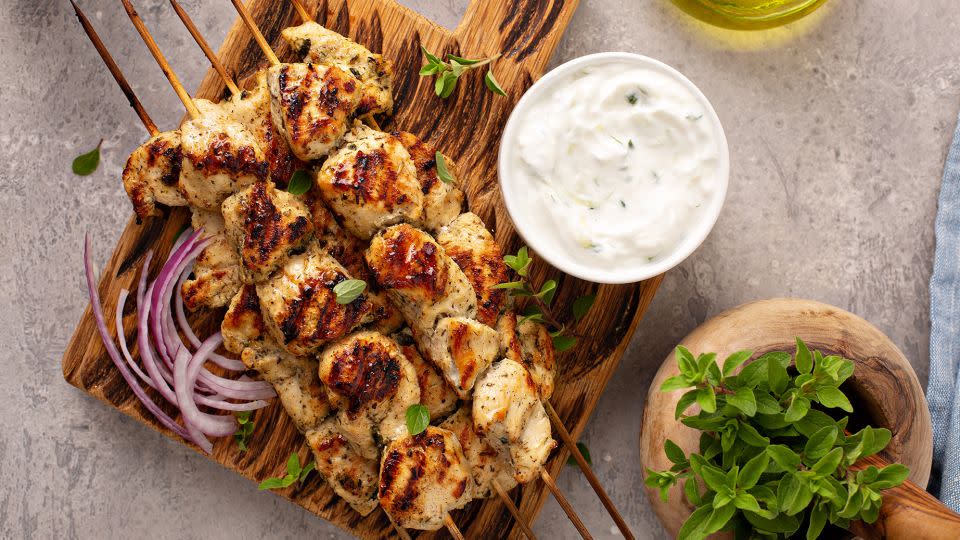 Souvlaki are sold as skewers straight from the grill. - VeselovaElena/iStockphoto/Getty Images
