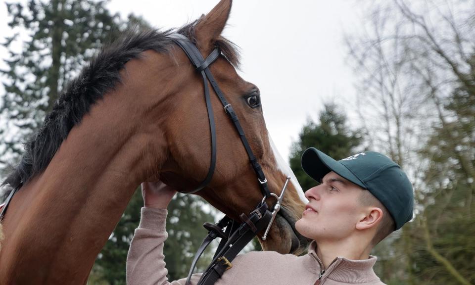 <span>Cameron Sword, 22, is part of The Ramblers syndicate who own Corach Rambler, the favourite for the Grand National. </span><span>Photograph: Steve Welsh/PA</span>