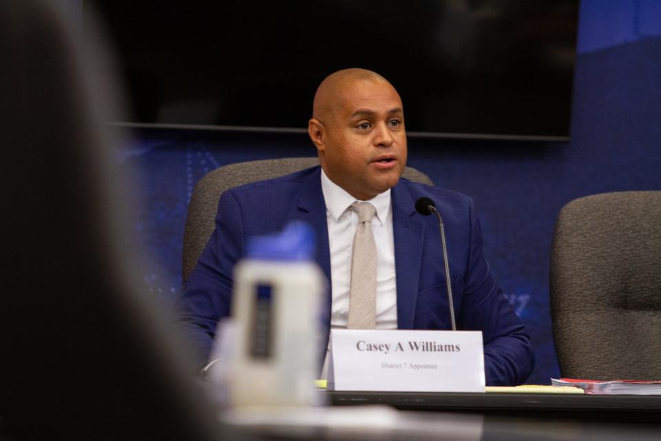Ethics Review Commission Chairman Casey Williams leads the July 20, 2023, meeting to find whether East-Central city Rep. Cassandra Hernandez violated city ethics rules with the use of her gas card on July 20, 2023