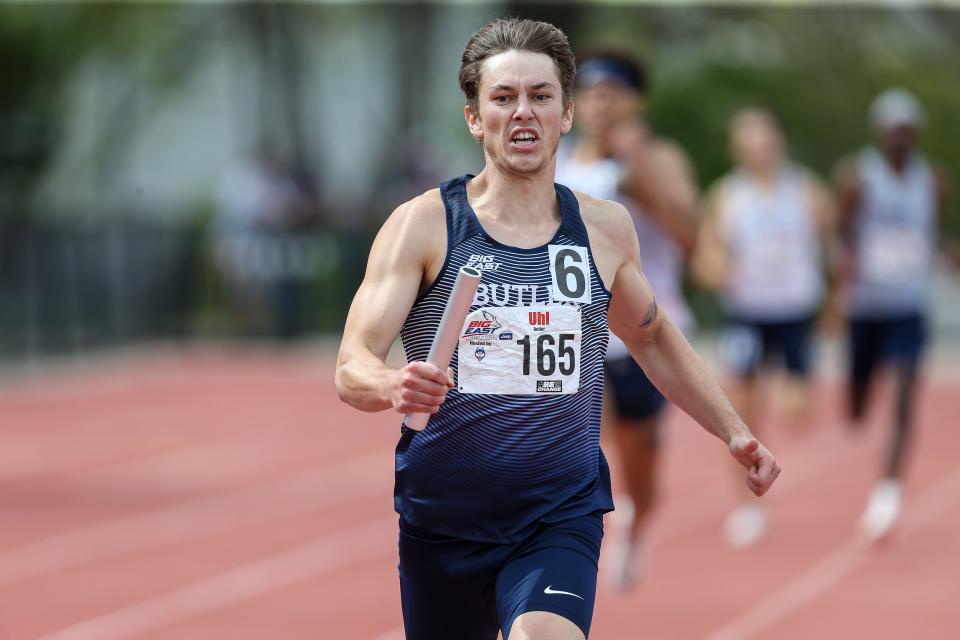 Jacob Uhl anchored Butler to a Big East victory in the 1,600 relay after finishing third in the 400 meters in a school record.