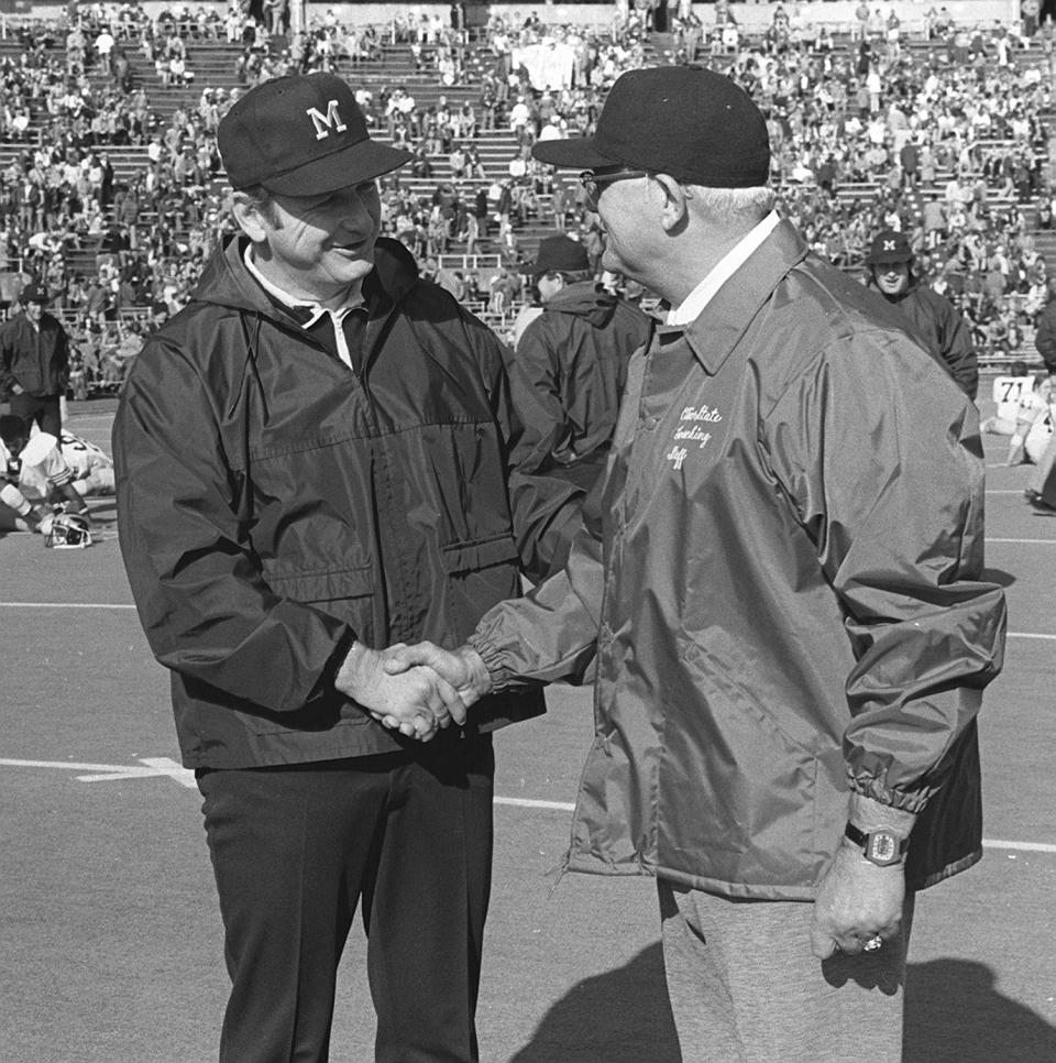 Woody Hayes and Bo Schembechler in 1976.