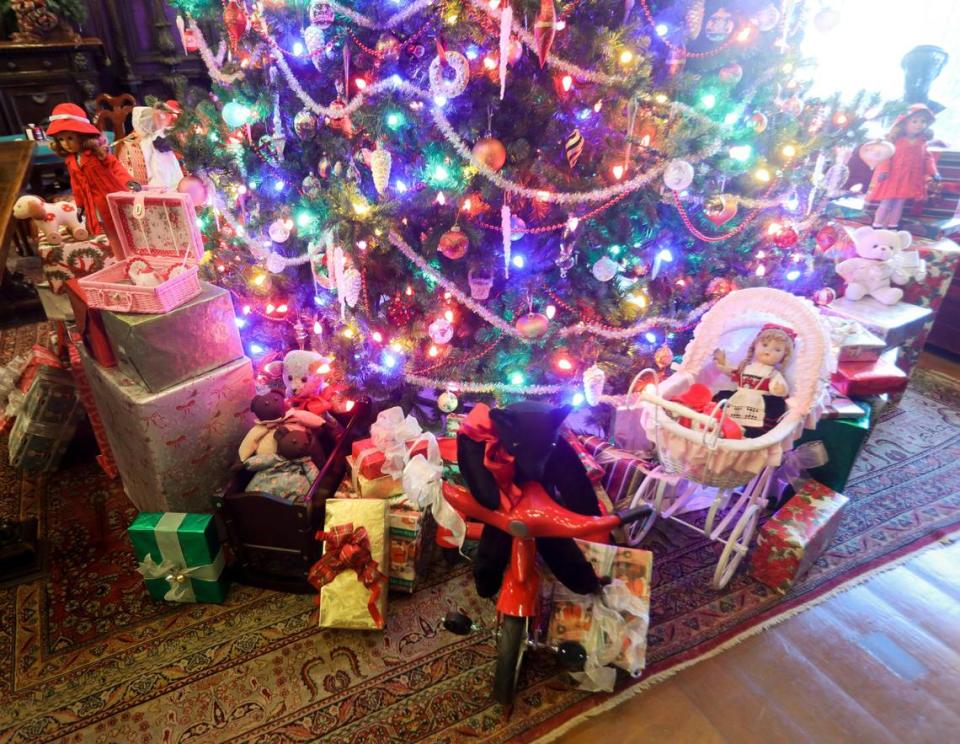 Replica and antique toys are placed under the two trees in the Assembly Room at Hearst Castle in San Simeon. The state park recreates Christmas of the 1920s and 1930s during the holiday season.