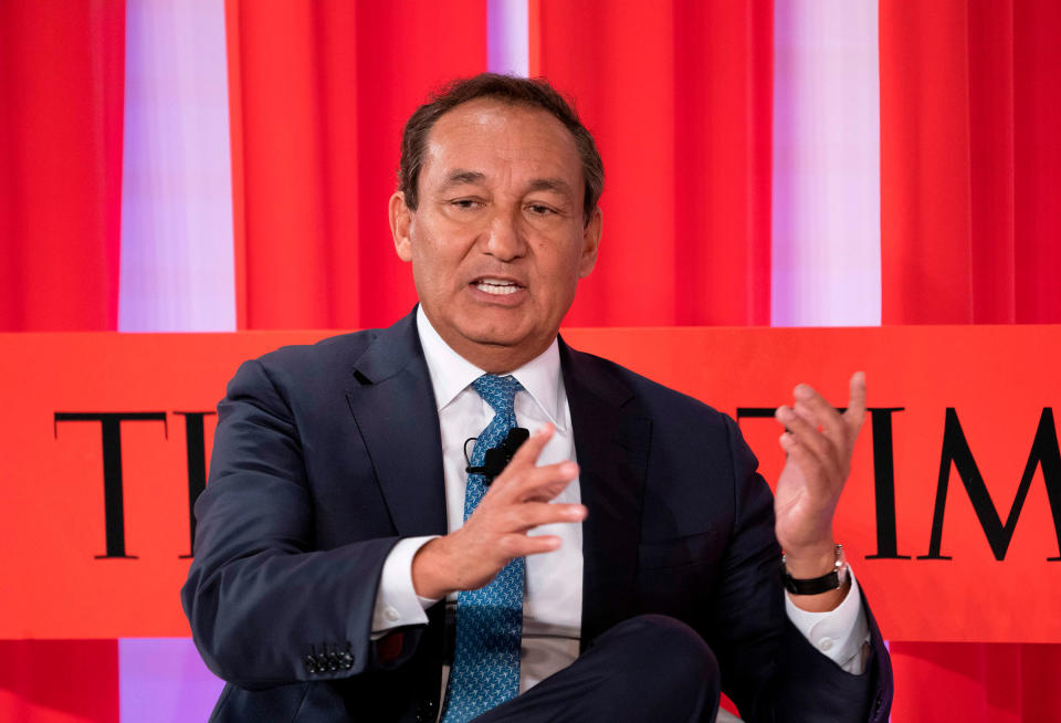 Chief executive officer of United Airlines Oscar Munoz speaks during the Time 100 Summit event on April 23, 2019, in New York.<span class="copyright">Don Emmert—AFP/Getty Images</span>