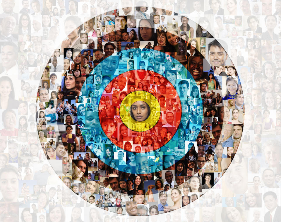 Hundreds of social media portraits are superimposed over a target. Photo: Getty