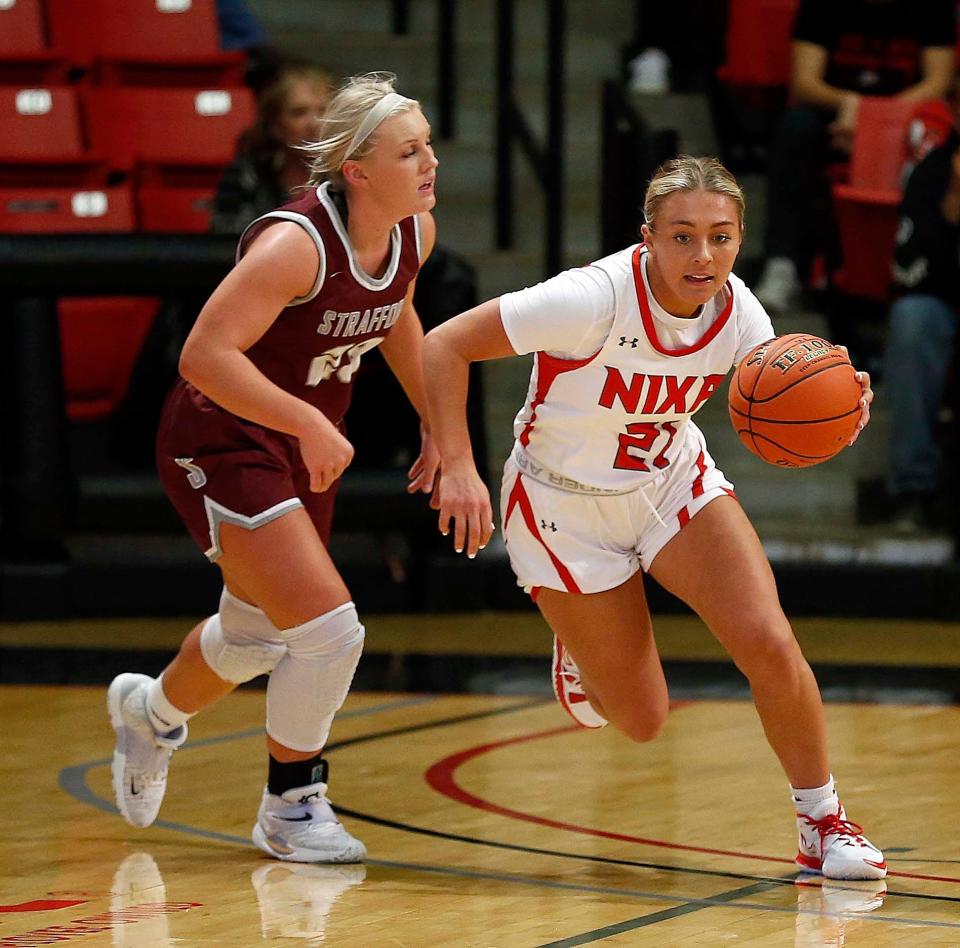 Nixa's Ali Kamies against Strafford during Pink and White Tournament action at Drury University on December 29, 2021.