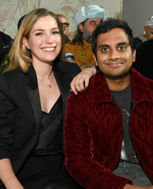 Serena Skov Campbell and Aziz Ansari smiling