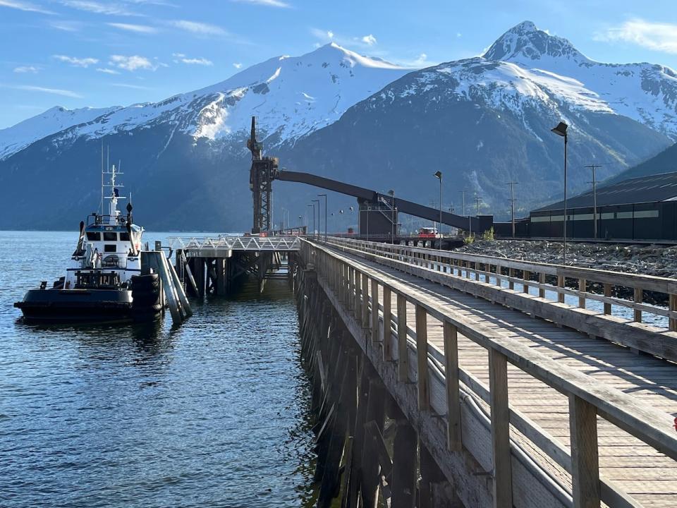 The ore dock in Skagway, Alaska, in 2022. The Yukon government is investing in upgrades to the dock, saying it's crucial for exporting product from the Yukon's mines.  (Michel Proulx/CBC - image credit)
