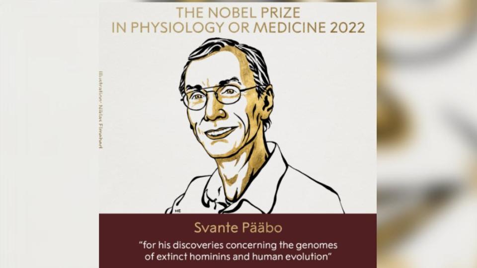 瑞典生物學家斯萬特帕博獲頒諾貝爾醫學獎。（圖／翻攝自諾貝爾獎推特）