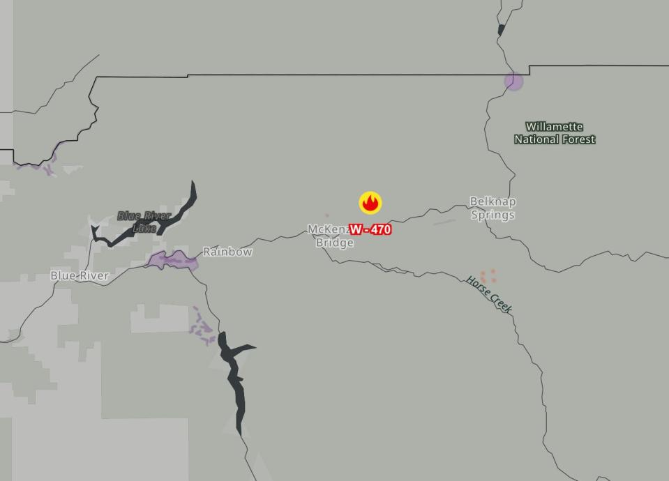 The escaped prescribed burn, which become a 150-acre wildfire, is noted on this map of the McKenzie Bridge area.