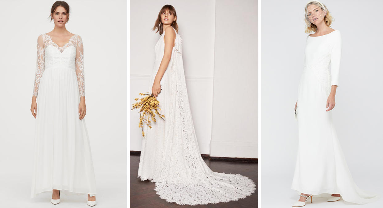 The best winter wedding dresses available to purchase now. [Photos: H&M, Whistles, Monsoon]