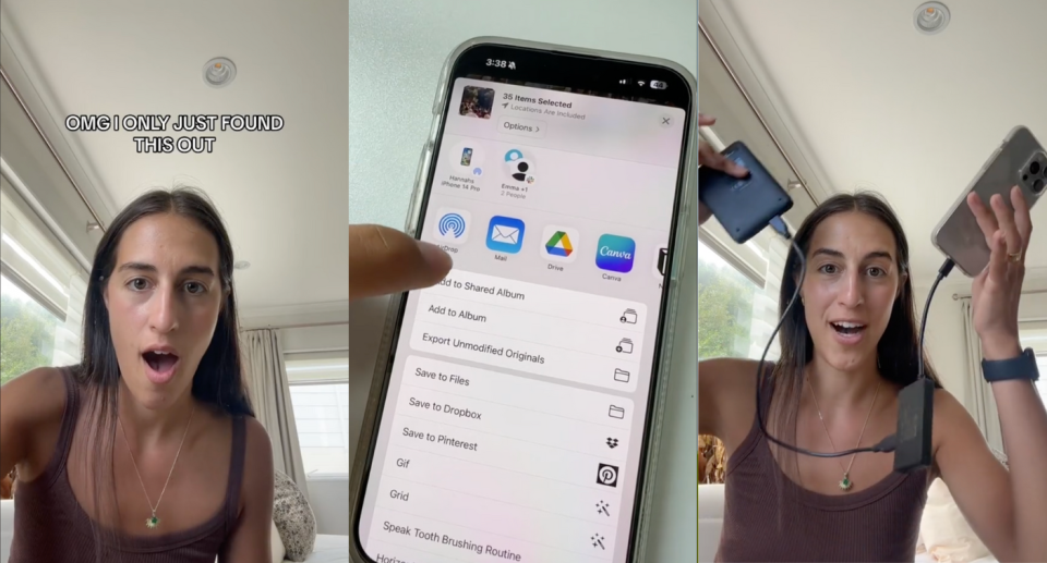 Hannah Koumakis has shared a hack to get photos off your phone and her followers are going wild for it. Credit: TikTok/hannahkoumakis 