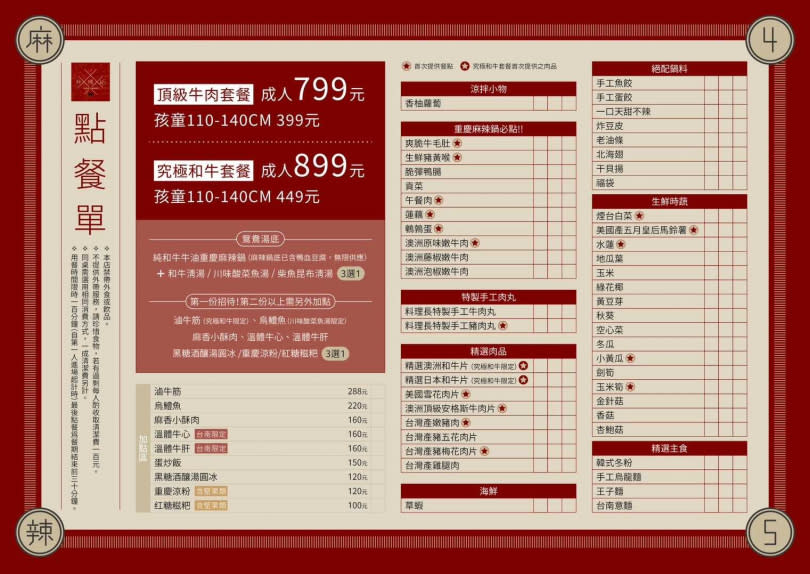 799吃到飽_MENU（圖／麻辣45提供）