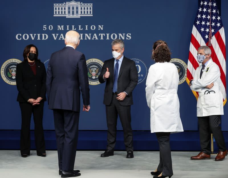 U.S. President Biden participates in an event on state of U.S. coronavirus vaccinations at the White House in Washington