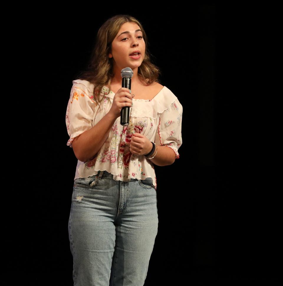 Eliana Panoff, from Suffern, sings "Moments in the Woods" from "Into the Woods" during Pedro's Open Mic at the Harrison Performing Arts Center at Harrison High School, May 11, 2024.