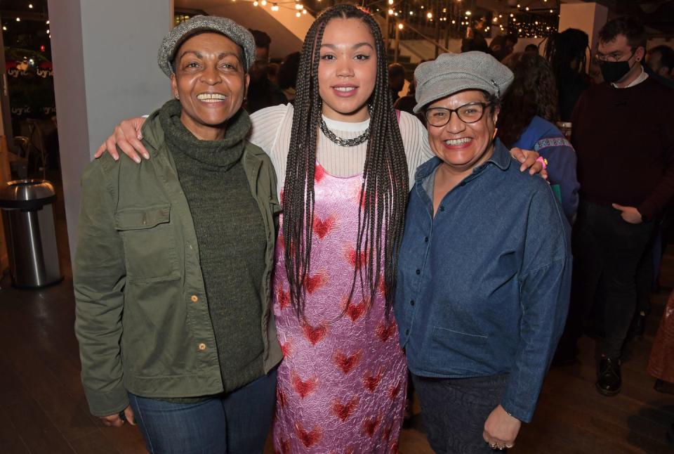 adjoa andoh, ruby barker and jackie kay attend the press night performance of running with lions
