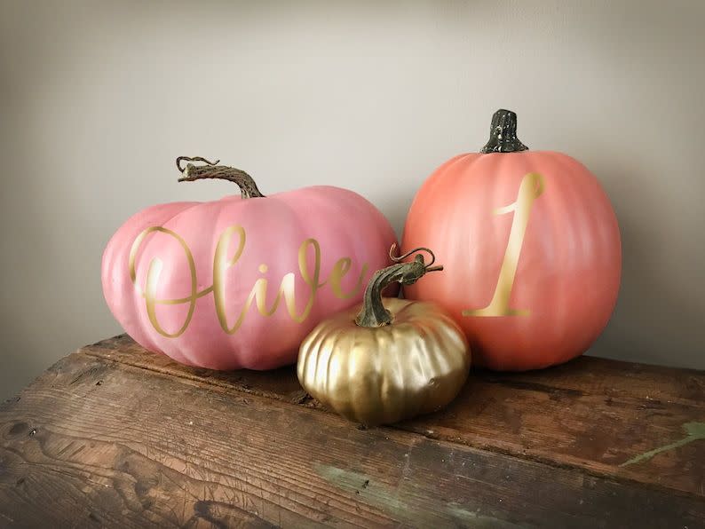 3) Personalized Pink Pumpkin