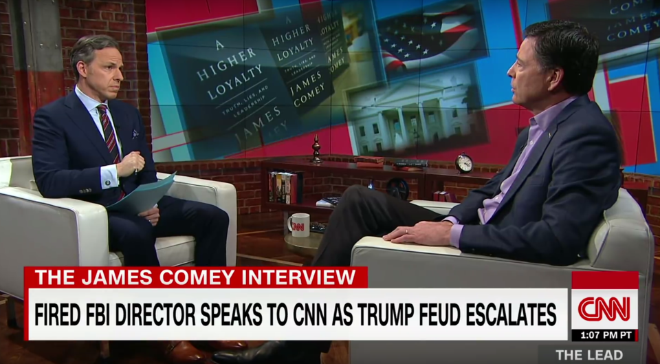 Jake Tapper interviewing James Comey. (Photo: CNN)