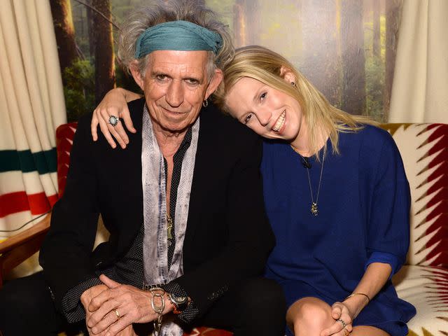 <p>Kevin Mazur/WireImage</p> Keith Richards with his daughter Theodora Richards at a New York City event in September 2014.
