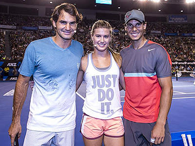 <p>'30 Grand Slams between the 3 of us :) — with Roger Federer and Rafa Nadal. Pic: Facebook</p>