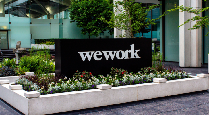 WeWork (WE) sign in front of the building