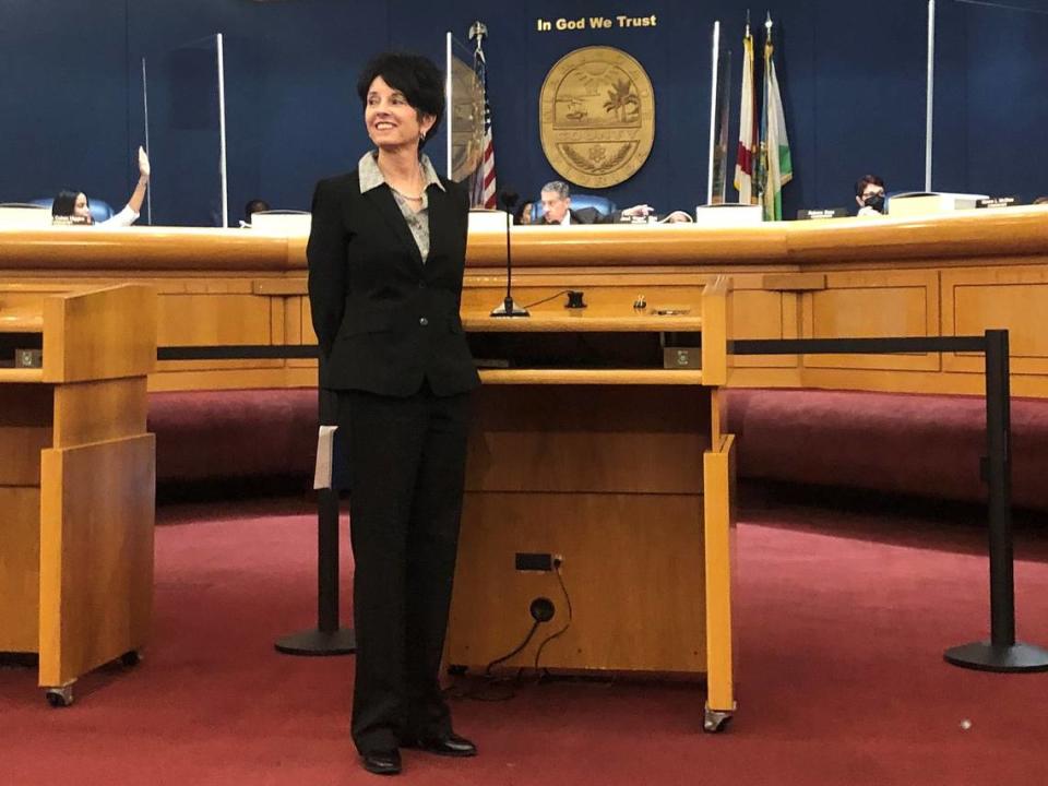 Bronwyn Stanford photographed on Nov. 16, 2021, in the County Commission chambers shortly after being named director of Miami-Dade County’s Animal Services Department.