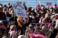 Bianca Greene of Los Angeles holds up her sign during the Women's March rally in Las Vegas, Nevada, U.S. January 21, 2018. REUTERS/Steve Marcus