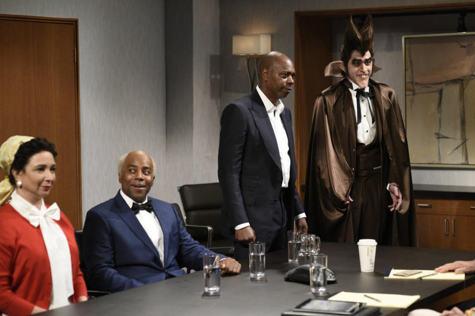 Maya Rudolph, Kenan Thompson, Dave Chappelle, and Pete Davidson on “Saturday Night Live” - Credit: Will Heath/NBC