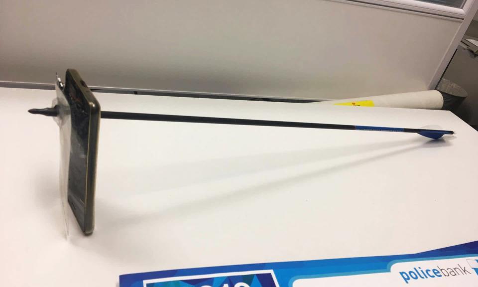 The arrow stopped by a mobile phone (NSW Police)