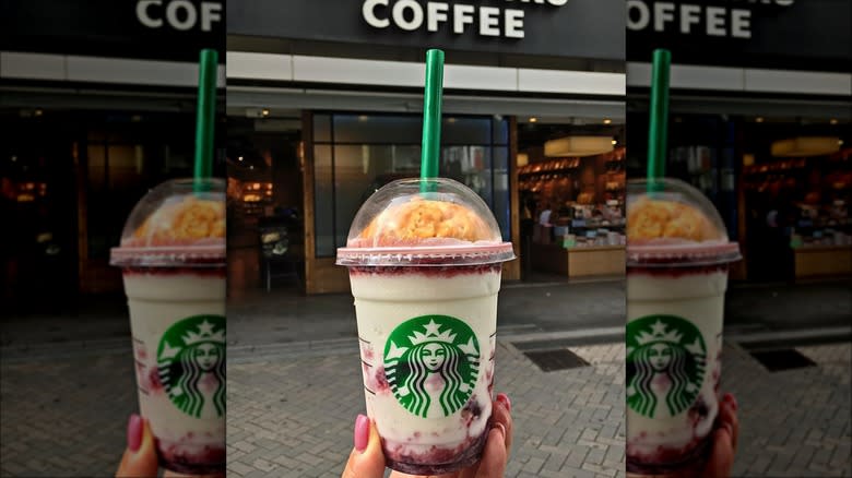 holding Cherry Pie Frappuccino