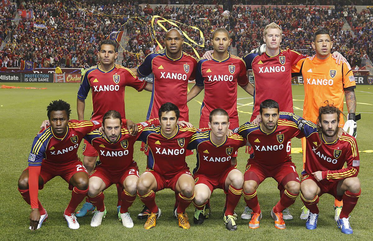 Players of of Real Salt Lake pose for a picture before a game against the Seattle Sounders at an MLS Western Conference Semifinals play-off soccer game November 8, 2012 at Rio Tinto Stadium in Sandy, Utah