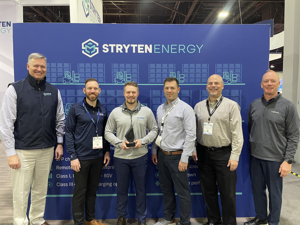 Pictured from left to right: LEFT TO RIGHT Matt Gould, Vice President, Industrial Sales and Service, Stryten Energy; Ian Dickie, Director, OEM Sales, Stryten Energy; Peyton Maziarz, Manager, Strategic Accounts, Stryten Energy; John Lamancusa, Preferred Partner Programs Manager, Logisnext; Craig Sundstrom, General Manager, Parts Supply Chain, Logisnext; David Unger, Manager, Aftermarket Parts Program, Logisnext