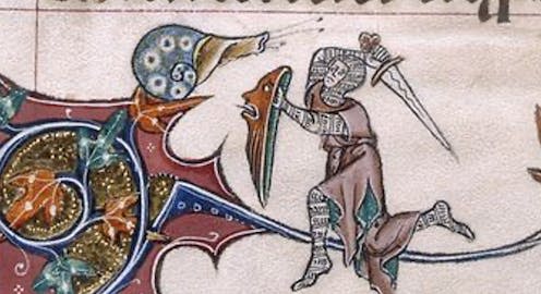 <span class="caption">Battle in the margins from the Gorleston Psalter (1310-1324).</span> <span class="attribution"><a class="link " href="https://www.bl.uk/manuscripts/FullDisplay.aspx?ref=Add_MS_49622" rel="nofollow noopener" target="_blank" data-ylk="slk:British Library;elm:context_link;itc:0;sec:content-canvas">British Library </a></span>