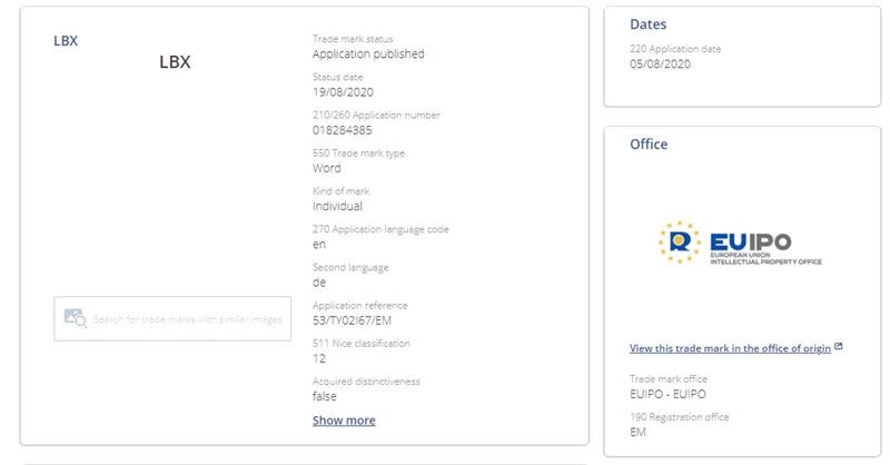 Lexus在歐洲申請LBX商標。（圖／翻攝自歐盟專利局官網）