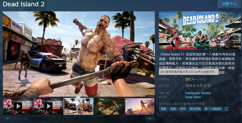 《死亡之島2》目前評價為「褒貶不一」 （圖片來源：Steam /Dambuster Studios）