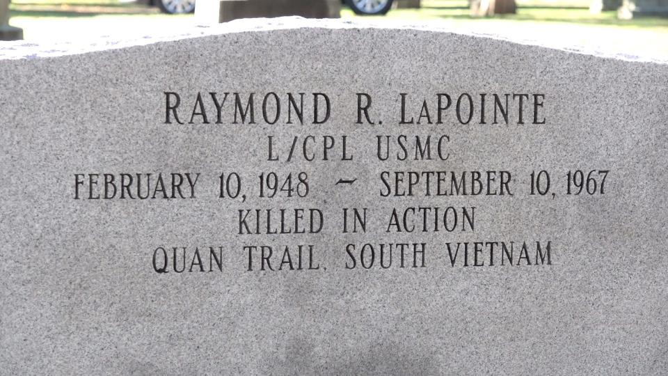 The LaPointe family headstone was cleaned and Raymond R. LaPointe's name was added. The updated marker was dedicated on Nov. 20, 2021 at St. James Cemetery in East Taunton.