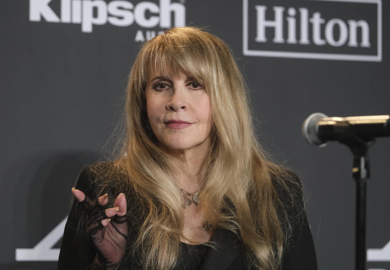 Inductee Stevie Nicks poses in the press room at the Rock & Roll Hall of Fame induction ceremony at the Barclays Center on Friday, March 29, 2019, in New York. (Photo by Charles Sykes/Invision/AP)