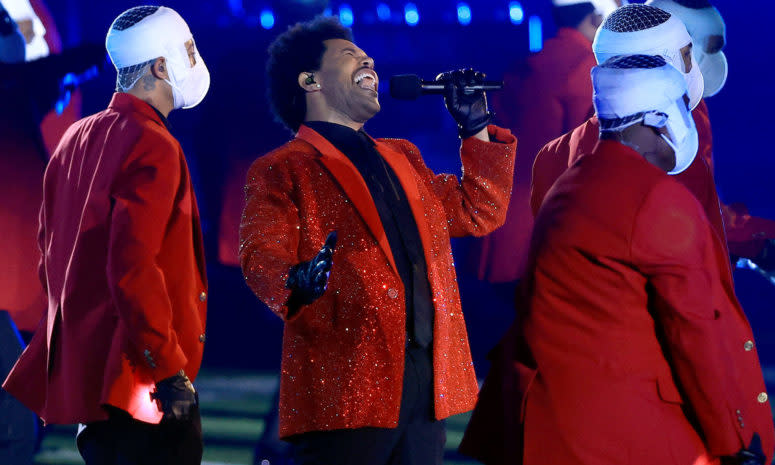 The Weeknd performs at the Super Bowl.